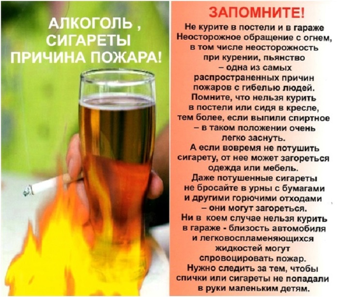 Алкоголь и сигареты причина пожара